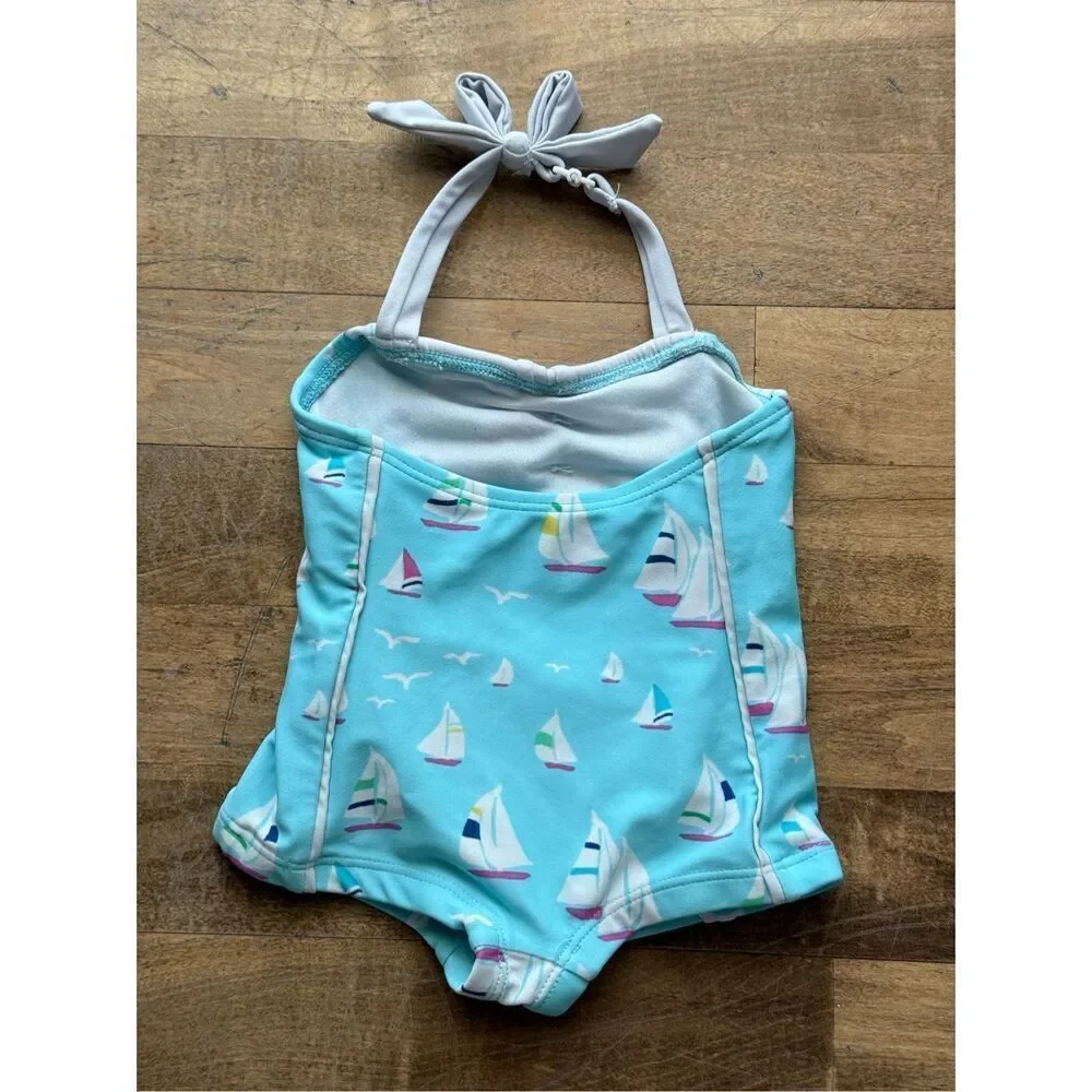 NWOT Janie And Jack Retro Sailboat Sailor One Piece Swimsuit Baby Girl 3-6 Month